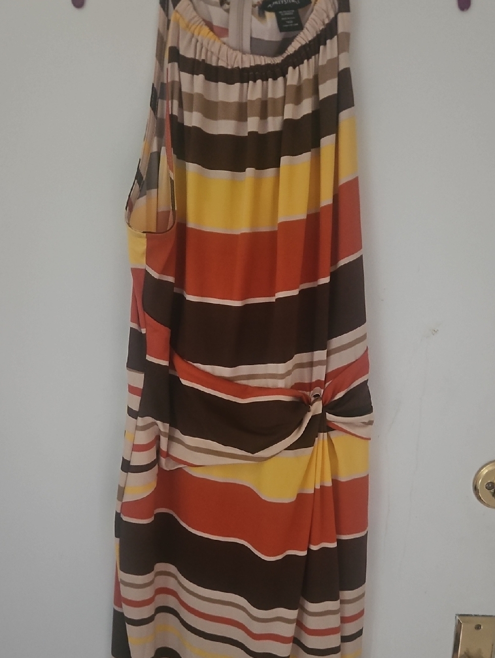 Ashley Stewart Striped Dress in Cream, Brown & Yellow